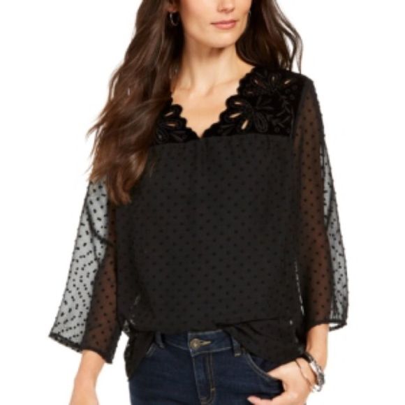 Style & Co. Tops - Style & Co. eyelet black blouse top size large